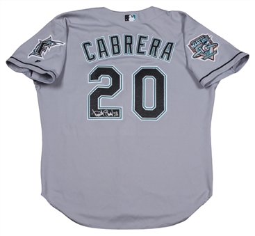 2003 Miguel Cabrera Game Used/Autographed Florida Marlins Road Jersey with 10th Anniversary Patch (MEARS & PSA/DNA) 